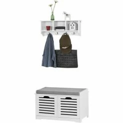 SoBuy Hallway Furniture Set,Shoe Storage Bench And Wall Cabinet Rack, FSR23-K-W+FRG48-W