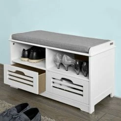SoBuy Hallway Furniture Set,Shoe Storage Bench And Wall Cabinet Rack,FSR36-K-W+FRG48-W -SOBUY Shop 38154698 4