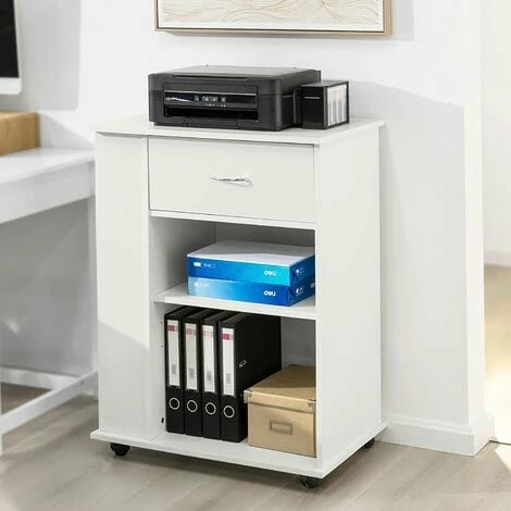 SoBuy Movable Filing Cabinet Printer Stand, Storage Cabinet Cupboard, Side Table End Table,2 Side Shelves, 1 Drawer And 2 Shelves,FSB45-W 2 SoBuy Movable Filing Cabinet Printer Stand, Storage Cabinet Cupboard, Side Table End Table,2 Side Shelves, 1 Drawer And 2 Shelves,FSB45-W - Image 2