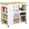 SoBuy Kitchen Island With Rubber Wood Worktop Kitchen Storage Trolley,FKW97-WN