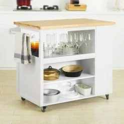 SoBuy Kitchen Island With Rubber Wood Worktop Kitchen Storage Trolley,FKW97-WN -SOBUY Shop 43026739 3