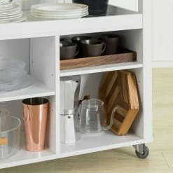 SoBuy Kitchen Island With Rubber Wood Worktop Kitchen Storage Trolley,FKW97-WN -SOBUY Shop 43026739 4