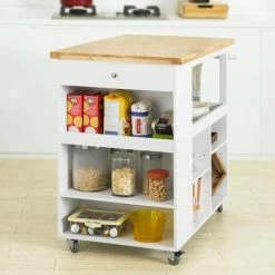 SoBuy Kitchen Island With Rubber Wood Worktop Kitchen Storage Trolley,FKW97-WN -SOBUY Shop 43026739 5