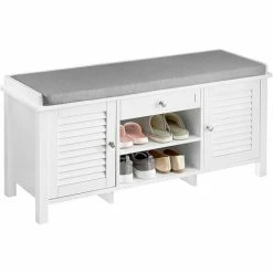 SoBuy Rack Shoe Cabinet With 2 Shutter Doors 1 Drawer And Movable Seat Cushion Storage Bench,FSR83-W