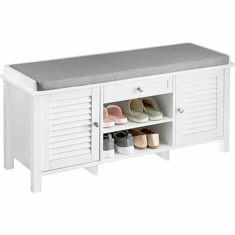SoBuy Rack Shoe Cabinet With 2 Shutter Doors 1 Drawer And Movable Seat Cushion Storage Bench,FSR83-W 1 SoBuy Rack Shoe Cabinet With 2 Shutter Doors 1 Drawer And Movable Seat Cushion Storage Bench,FSR83-W
