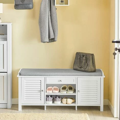 SoBuy Rack Shoe Cabinet With 2 Shutter Doors 1 Drawer And Movable Seat Cushion Storage Bench,FSR83-W 2 SoBuy Rack Shoe Cabinet With 2 Shutter Doors 1 Drawer And Movable Seat Cushion Storage Bench,FSR83-W - Image 2
