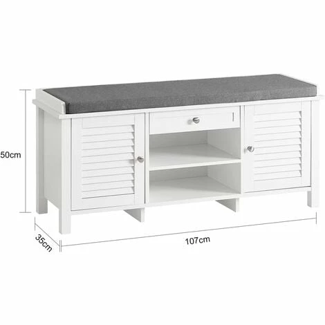 SoBuy Rack Shoe Cabinet With 2 Shutter Doors 1 Drawer And Movable Seat Cushion Storage Bench,FSR83-W 3 SoBuy Rack Shoe Cabinet With 2 Shutter Doors 1 Drawer And Movable Seat Cushion Storage Bench,FSR83-W - Image 3