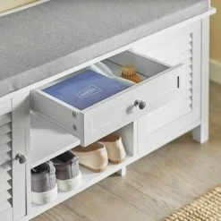 SoBuy Rack Shoe Cabinet With 2 Shutter Doors 1 Drawer And Movable Seat Cushion Storage Bench,FSR83-W 8 SoBuy Rack Shoe Cabinet With 2 Shutter Doors 1 Drawer And Movable Seat Cushion Storage Bench,FSR83-W -SOBUY Shop 48339017 4