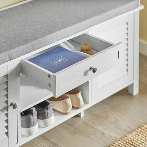 SoBuy Rack Shoe Cabinet With 2 Shutter Doors 1 Drawer And Movable Seat Cushion Storage Bench,FSR83-W 4 SoBuy Rack Shoe Cabinet With 2 Shutter Doors 1 Drawer And Movable Seat Cushion Storage Bench,FSR83-W - Image 4