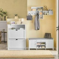 SoBuy Rack Shoe Cabinet With 2 Shutter Doors 1 Drawer And Movable Seat Cushion Storage Bench,FSR83-W 9 SoBuy Rack Shoe Cabinet With 2 Shutter Doors 1 Drawer And Movable Seat Cushion Storage Bench,FSR83-W -SOBUY Shop 48339017 5