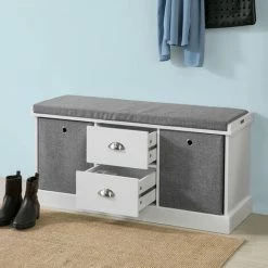 SoBuy Hallway Furniture Set, 3 Baskets Hallway Storage Bench With Wall Storage Cabinet,FSR66-HG+FRG282-W -SOBUY Shop 48410423 3