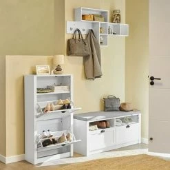 SoBuy Shoe Cabinet Shoe Rack Shoe Storage With 1 Storage Compartment And 2 Drawers,FSR87-K-W,W60 X D24 X H110cm 9 SoBuy Shoe Cabinet Shoe Rack Shoe Storage With 1 Storage Compartment And 2 Drawers,FSR87-K-W,W60 X D24 X H110cm -SOBUY Shop 48410426 5