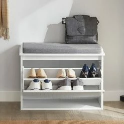 Alternative view of SoBuy Hallway Shoe Bench With Seat Cushion And Flip-drawer,FSR98-W