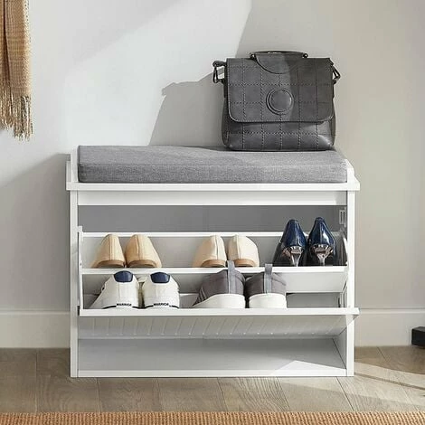 SoBuy Hallway Shoe Bench With Seat Cushion And Flip-drawer,FSR98-W 2 SoBuy Hallway Shoe Bench With Seat Cushion And Flip-drawer,FSR98-W - Image 2
