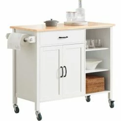 SoBuy Kitchen Storage Trolley Cart With Rubber Wood Worktop,FKW103-WN