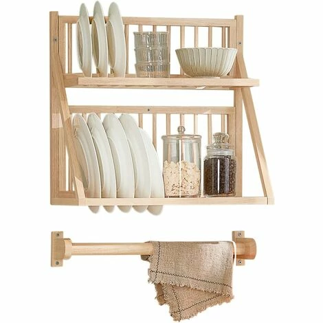 SoBuy Wall Mounted Rubber Wood Kitchen Plate Rack, KCR11-N SoBuy Wall Mounted Rubber Wood Kitchen Plate Rack, KCR11-N -SOBUY Shop 55298473 1