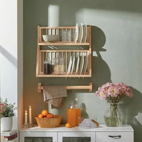 SoBuy Wall Mounted Rubber Wood Kitchen Plate Rack, KCR11-N SoBuy Wall Mounted Rubber Wood Kitchen Plate Rack, KCR11-N -SOBUY Shop 55298473 2