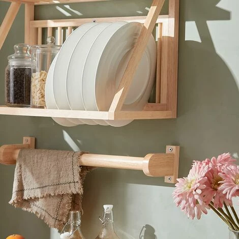 SoBuy Wall Mounted Rubber Wood Kitchen Plate Rack, KCR11-N SoBuy Wall Mounted Rubber Wood Kitchen Plate Rack, KCR11-N -SOBUY Shop 55298473 4