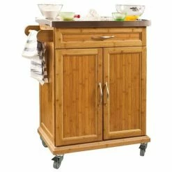 SoBuy Kitchen Storage Cabinet, Kitchen Island Trolley Rubber Wheels,FKW13-N