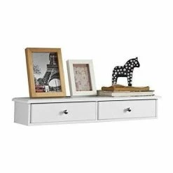 SoBuy Wall Mounted Shelf With 2 Drawers, Storage Unit, White Finish, FRG43-W