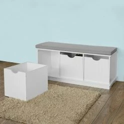 SoBuy Shoe Storage Cabinet Hallway Padded Shoe Storage Seat Bench With Drawer ,FSR30-W -SOBUY Shop 5571701 3