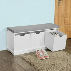 SoBuy Shoe Storage Cabinet Hallway Padded Shoe Storage Seat Bench With Drawer ,FSR30-W -SOBUY Shop 5571701 4