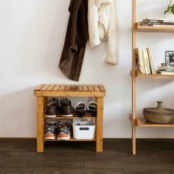 SoBuy Bamboo Shoe Rack With Seat On Top, Bathroom Shelf, L50cm, FSR02-K-N -SOBUY Shop 5571719 4