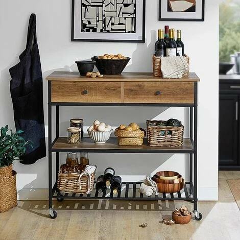 SoBuy Industrial Vintage Style Kitchen Trolley Cart Kitchen Storage Trolley Serving Trolley,FKW112-PF 2 SoBuy Industrial Vintage Style Kitchen Trolley Cart Kitchen Storage Trolley Serving Trolley,FKW112-PF - Image 2