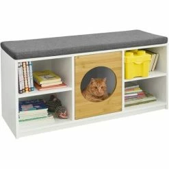 SoBuy Hallway Shoe Bench Shoe Rack Children Storage Unit Toy Chest Storage Bench With Cat House,FSR91-W