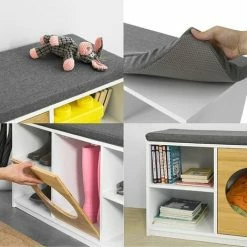SoBuy Hallway Shoe Bench Shoe Rack Children Storage Unit Toy Chest Storage Bench With Cat House,FSR91-W -SOBUY Shop 58494785 4