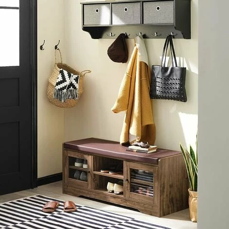 SoBuy Hallway Storage Bench Shoe Bench Shoe Rack Shoe Cabinet With 2 Glass Doors,FSR122-N 5 SoBuy Hallway Storage Bench Shoe Bench Shoe Rack Shoe Cabinet With 2 Glass Doors,FSR122-N - Image 5