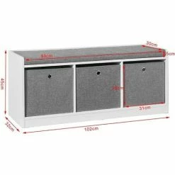 SoBuy Hallway Furniture Set, 3 Baskets Storage Bench And Wall Storage Cabinet,FSR65-DG-FRG282-W -SOBUY Shop 58660551 5