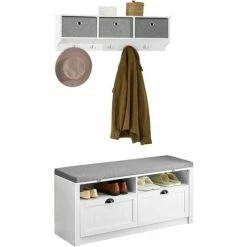 SoBuy Hallway Furniture Set,2 Drawers Storage Bench Racks And Wall Storage Cabinet,FSR90-W-FRG282-W