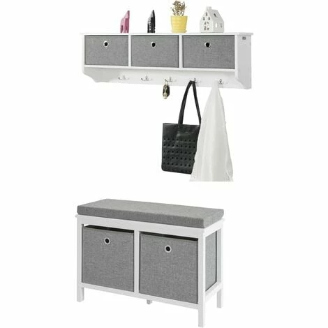 SoBuy Hallway Furniture Set,2 Baskets Shoe Bench Rack And Wall Storage Cabinet,FSR81-HG-FRG282-W 1 SoBuy Hallway Furniture Set,2 Baskets Shoe Bench Rack And Wall Storage Cabinet,FSR81-HG-FRG282-W