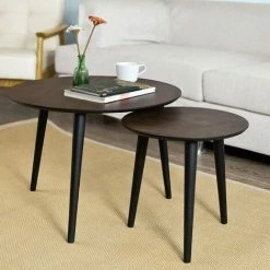 SoBuy Set Of 2,Round Wooden Side Nesting Table,FBT40-BR -SOBUY Shop 5890644 4
