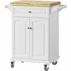 SoBuy Elegant Kitchen Trolley Kitchen Island Kitchen Cabinet With Extendable Worktop,FKW36-WN
