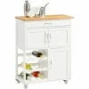 Promotion!!SoBuy Kitchen Storage Trolley Cart With Wheels 3 Drawers And Rubber Wood Worktop,FKW45-WN