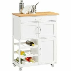 Promotion!!SoBuy Kitchen Storage Trolley Cart With Wheels 3 Drawers And Rubber Wood Worktop,FKW45-WN