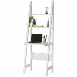 SoBuy White Modern Ladder Storage Display Shelf,Desk And 2 Shelves, FRG60-W
