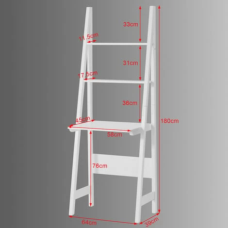 SoBuy White Modern Ladder Storage Display Shelf,Desk And 2 Shelves, FRG60-W 2 SoBuy White Modern Ladder Storage Display Shelf,Desk And 2 Shelves, FRG60-W - Image 2