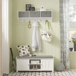 SoBuy Wooden Hallway Shoe Storage Bench, White, FSR35-W -SOBUY Shop 5890678 5
