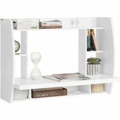 SoBuy Home Office Wall-mounted Table Desk With Shelves,White,FWT18-W