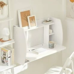 SoBuy Home Office Wall-mounted Table Desk With Shelves,White,FWT18-W -SOBUY Shop 5890688 4