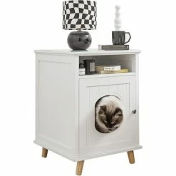 SoBuy Bedside Cabinet Nightstand With Cat House,HAT01-W