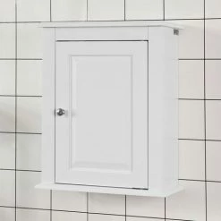 SoBuy White Wood Wall Mounted Single Door Bathroom Storage Cabinet,FRG203-W