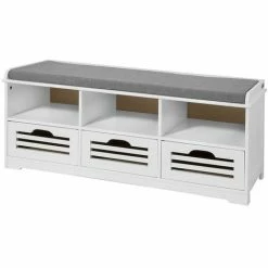 SoBuy Shoe Storage Bench With 3 Drawers, 3 Storage Cubes & Seat Cushion, FSR36-W