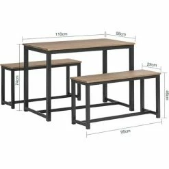 SoBuy Modern Industrial Design Dining Set - Dining Table And 2 Benches ,OGT25-N -SOBUY Shop 60743660 3