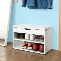 SoBuy White 2 Tiers Shoe Storage Bench With Padded Seat,FSR25-W 2 SoBuy White 2 Tiers Shoe Storage Bench With Padded Seat,FSR25-W -SOBUY Shop 6102145 3