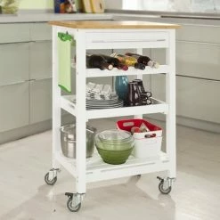 SoBuy Kitchen Trolley Cart With Bamboo Top, FKW16-WN + Free Chopping Block -SOBUY Shop 6614184 3