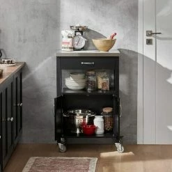 SoBuy Kitchen Serving Trolley Storage Cabinet Cupboard With Stainless Steel Top, FKW22-SCH -SOBUY Shop 6614185 3
